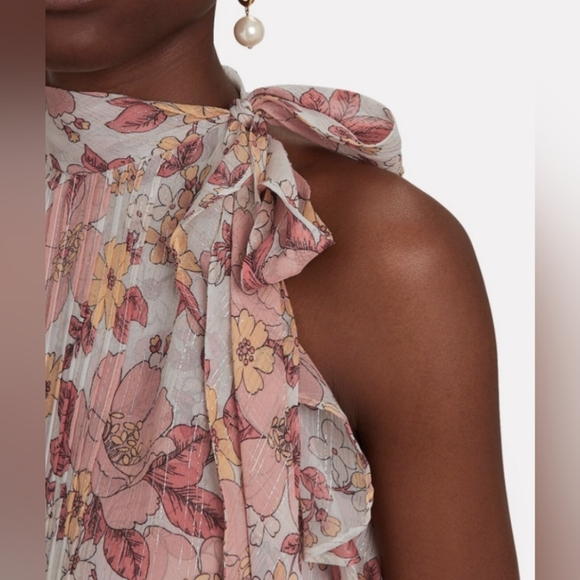 Veronica Beard Dali Melon Metallic Floral Silk Top, size 0 - Picture 3 of 7